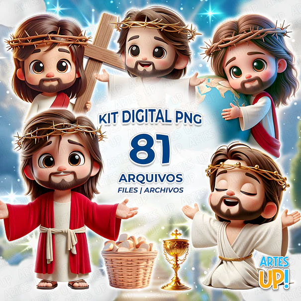 Kit Digital PNG Jesus Cristo Clipart Cute 3D 1