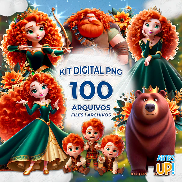 Kit digital PNG Princesa Mérida Valente Clipart 1