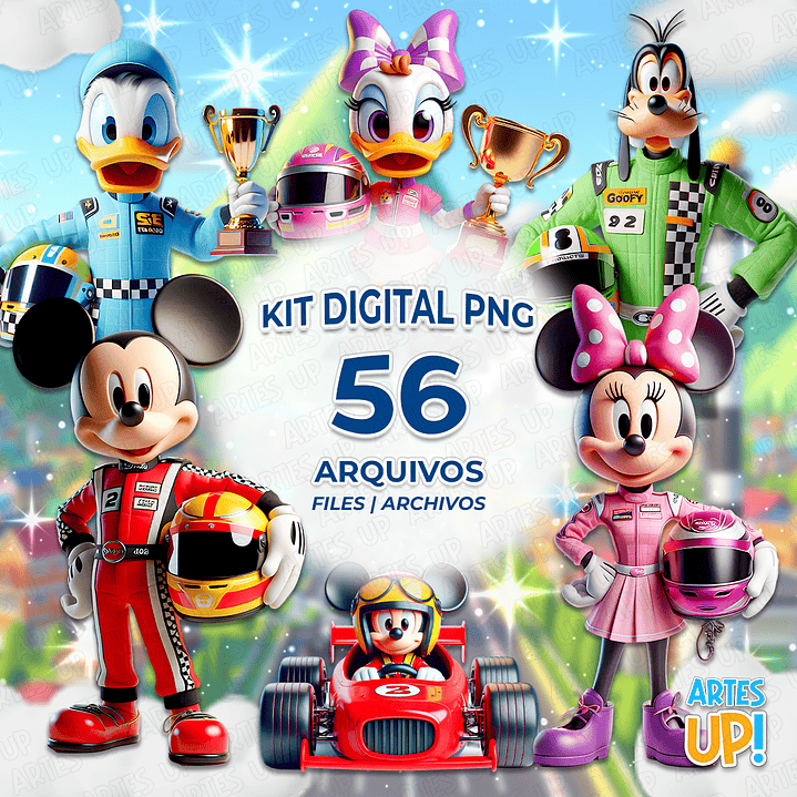 Kit Digital PNG Mickey Piloto Clipart Corrida 1