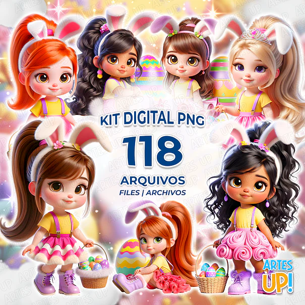 Kit Digital PNG Menina Páscoa Clipart 1