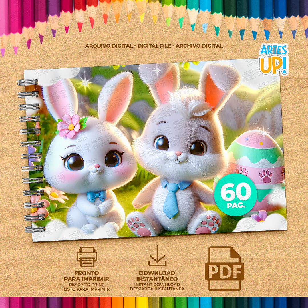 Livro de Colorir Coelho da Páscoa Fofo para imprimir 2