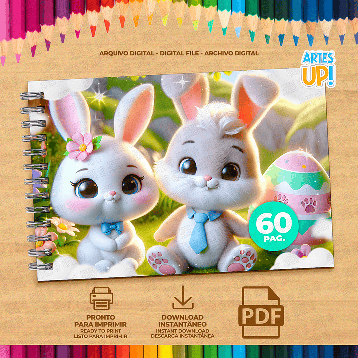 Livro de Colorir Coelho da Páscoa Fofo para imprimir 2