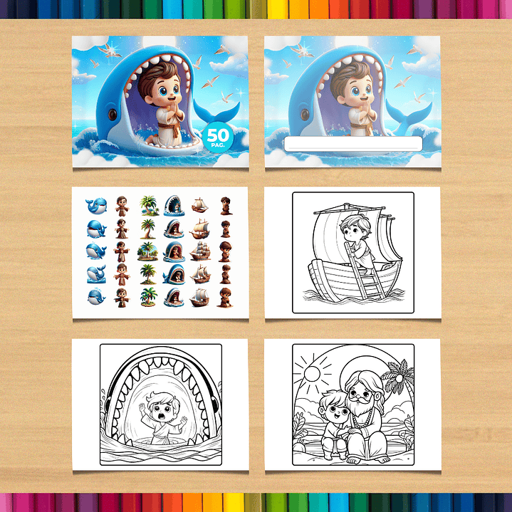 Livro de Colorir Jonas e a Baleia para imprimir 3