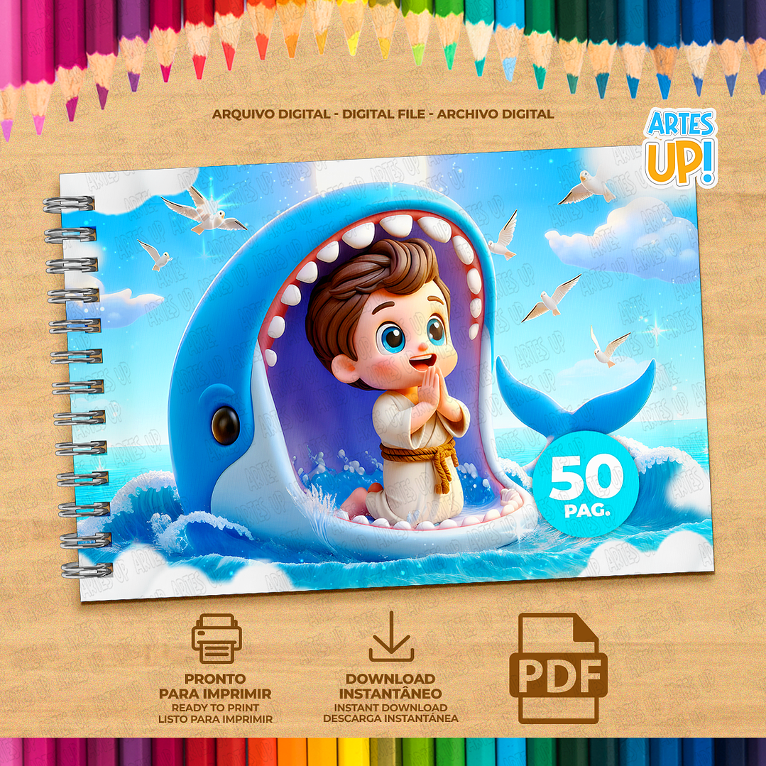 Livro de Colorir Jonas e a Baleia para imprimir 2