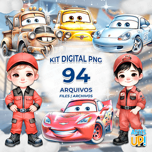 Kit digital de imágenes prediseñadas de coches de acuarela de Rayo McQueen PNG
