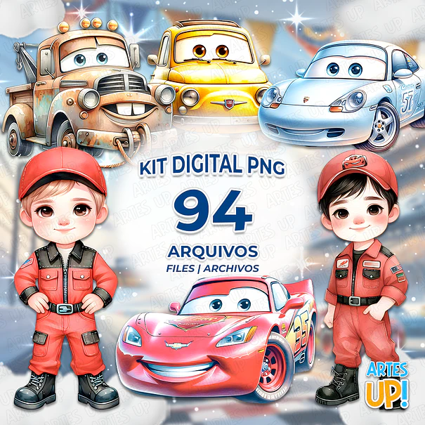 Kit Digital PNG Relâmpago McQueen Aquarela Carros Clipart  1
