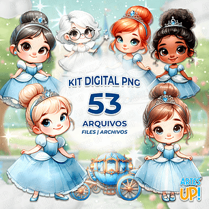 Kit Digital PNG Cinderela Aquarela Clipart 