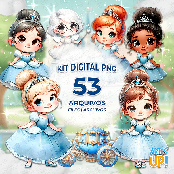 Kit Digital PNG Cinderela Aquarela Clipart  1