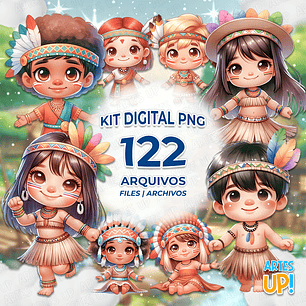 Kit Digital PNG Indígena Aquarela Clipart 