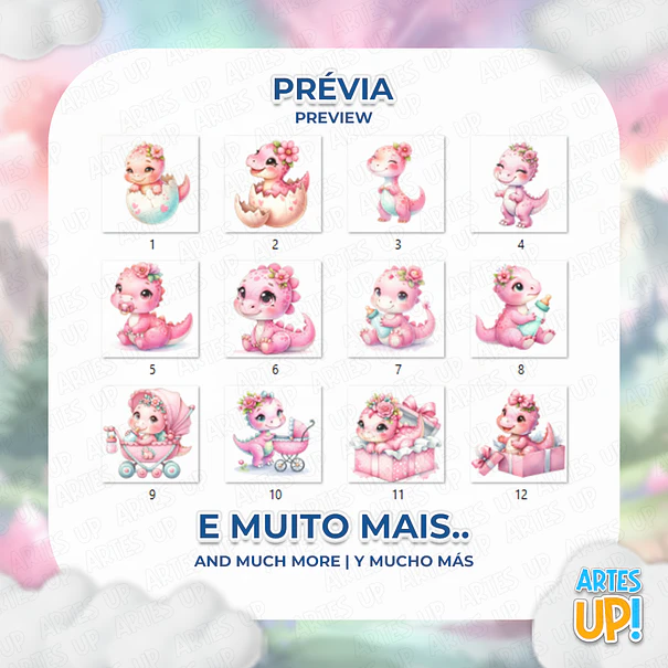 Kit Digital PNG Dino Baby Rosa Aquarela Clipart 2