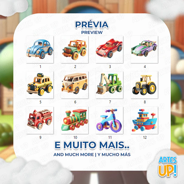 Kit Digital PNG Brinquedo de Madeira 3D Clipart  2