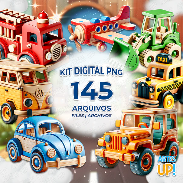 Kit Digital PNG Brinquedo de Madeira 3D Clipart  1
