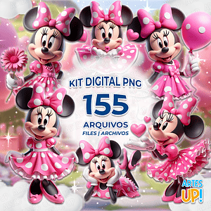 Kit Digital PNG Minnie  vestido rosa Clipart