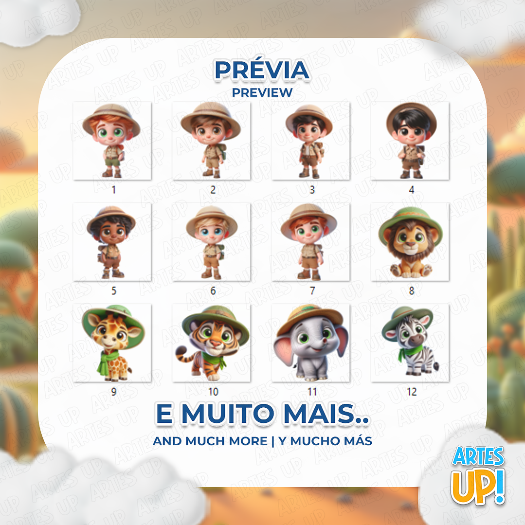 Kit Digital PNG Safari Baby Menino 3D Clipart  2