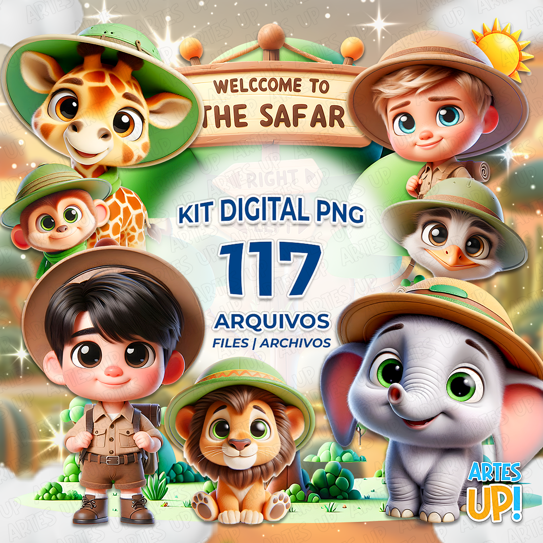 Kit Digital PNG Safari Baby Menino 3D Clipart  1