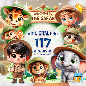 Kit Digital PNG Safari Bebé Niño 3D Clipart