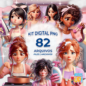 Kit Digital PNG Mãe Mulheres Rotina Caótica Clipart 