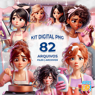 Kit Digital PNG Mãe Mulheres Rotina Caótica Clipart 