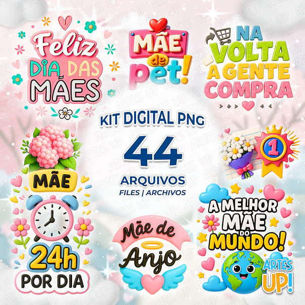 Kit Digital PNG Lettering Dia das Mães Clipart  1