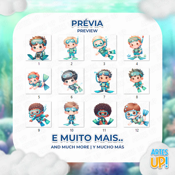 Digital Kit PNG Boy Diver Clipart Watercolor 2
