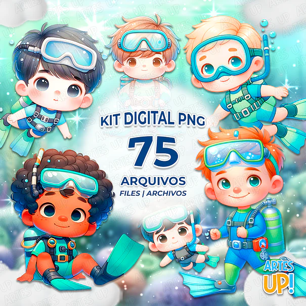 Digital Kit PNG Boy Diver Clipart Watercolor 1