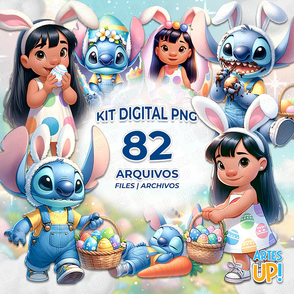 Kit digital de imágenes prediseñadas de Pascua de Lilo y Stitch PNG 1