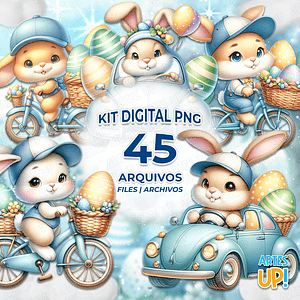 Kit digital PNG Conejo Transporte Pascua Acuarela Clipart