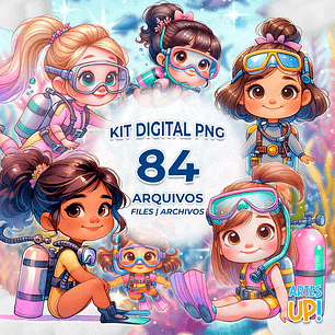 Kit Digital PNG Menina Mergulhadora Clipart 