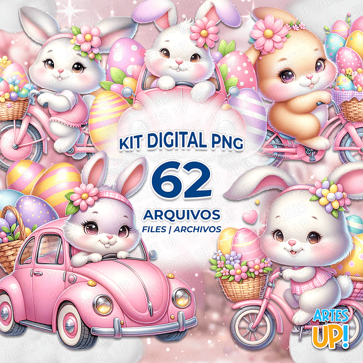 Kit Digital PNG Coelha Transporte Páscoa aquarela Clipart  1