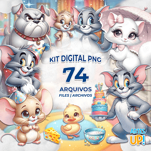 Kit digital PNG Tom y Jerry Acuarela Clipart
