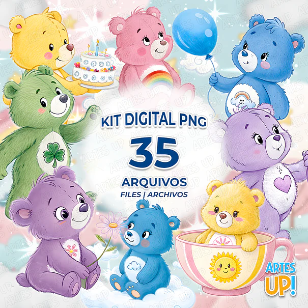 Kit Digital PNG Ursinhos Carinhosos aquarela Clipart  1