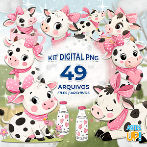 Kit Digital PNG Vaca Vaquinha Aquarela Clipart