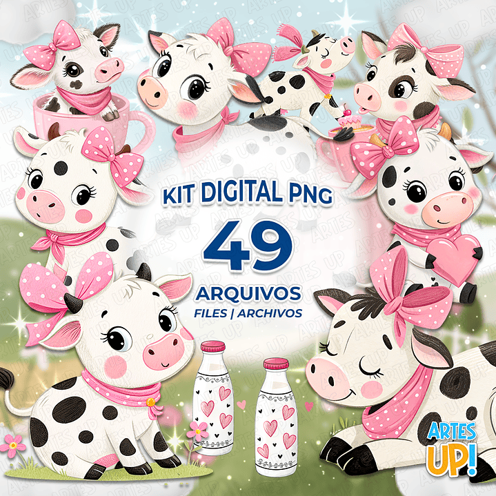 Kit Digital PNG Vaca Vaquinha Aquarela Clipart  1