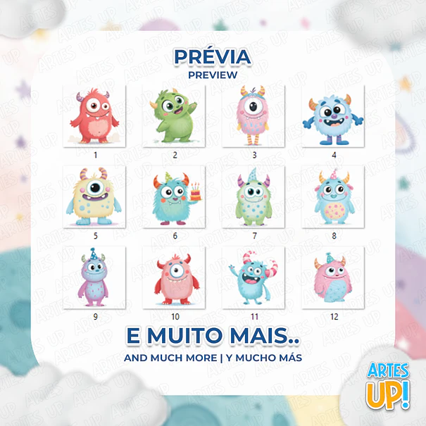 Kit Digital PNG Mostro Mostrinho aquarela Clipart  2