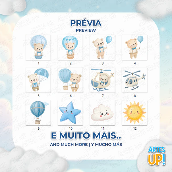 Kit Digital PNG Urso Baloeiro Azul Clipart  2