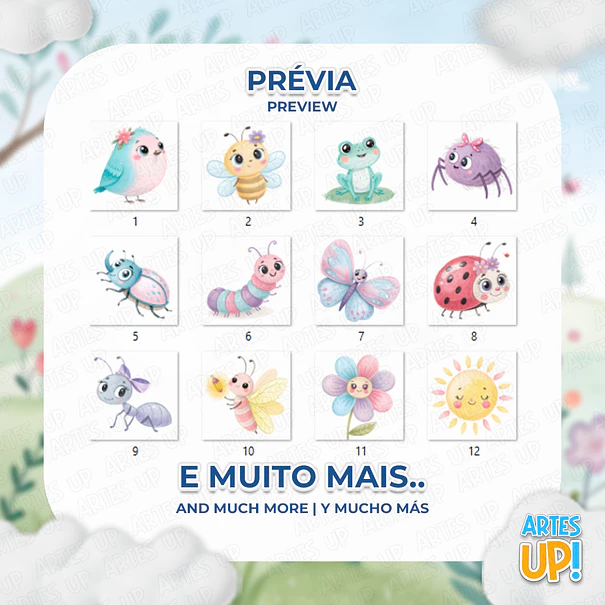 Kit Digital PNG Bichos de Jardim aquarela Clipart  2