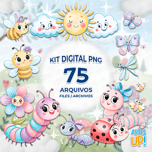 Kit Digital PNG Bichos de Jardim aquarela Clipart 