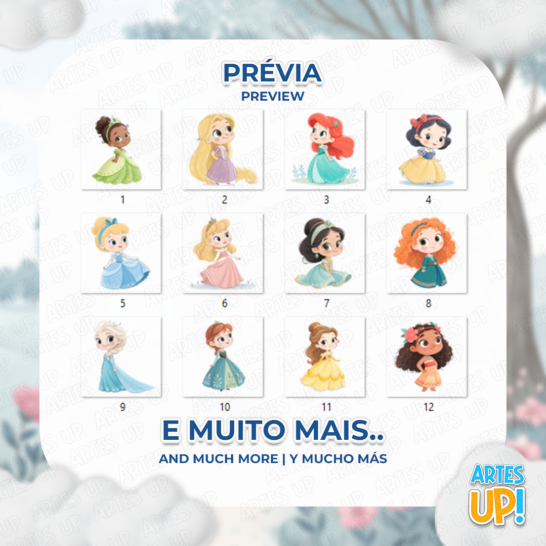 Kit Digital PNG Princesas Disney aquarela Clipart  2