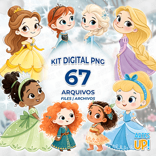 Kit Digital PNG Princesas Disney aquarela Clipart 
