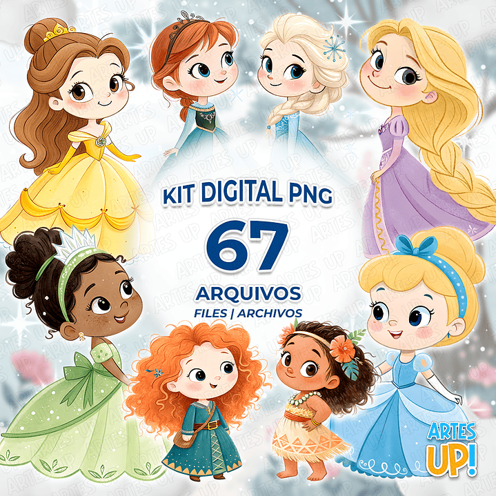 Kit Digital PNG Princesas Disney aquarela Clipart  1