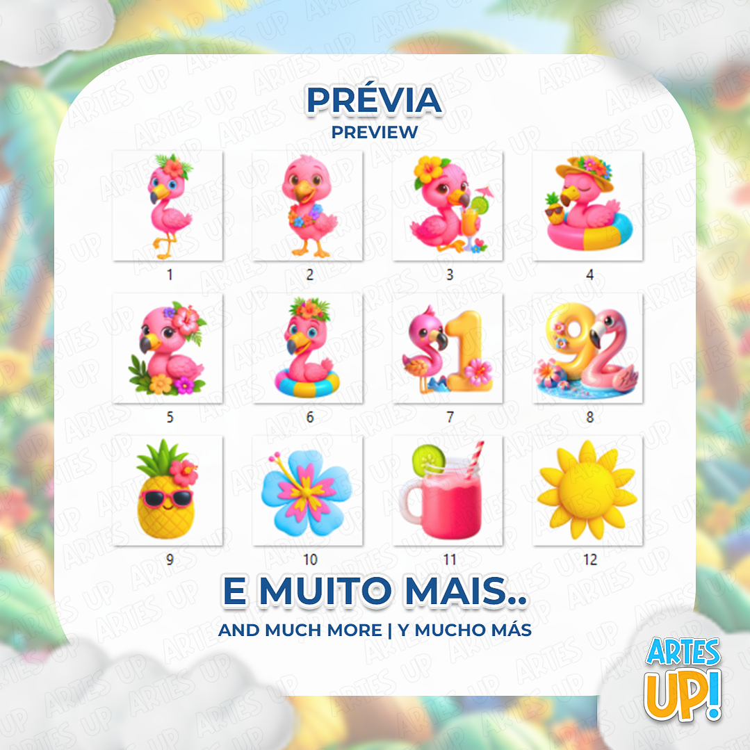 Kit Digital PNG Flamingo Pool Party 3D Clipart  2