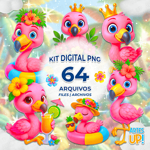 Kit digital PNG Fiesta en la piscina de flamencos Clipart 3D