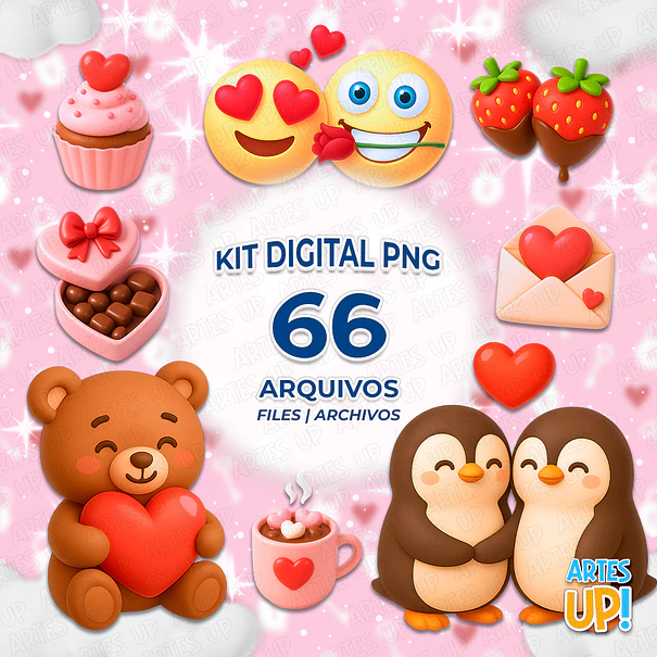 Kit Digital PNG Ícones Dia dos Namorados 3D Clipart  1