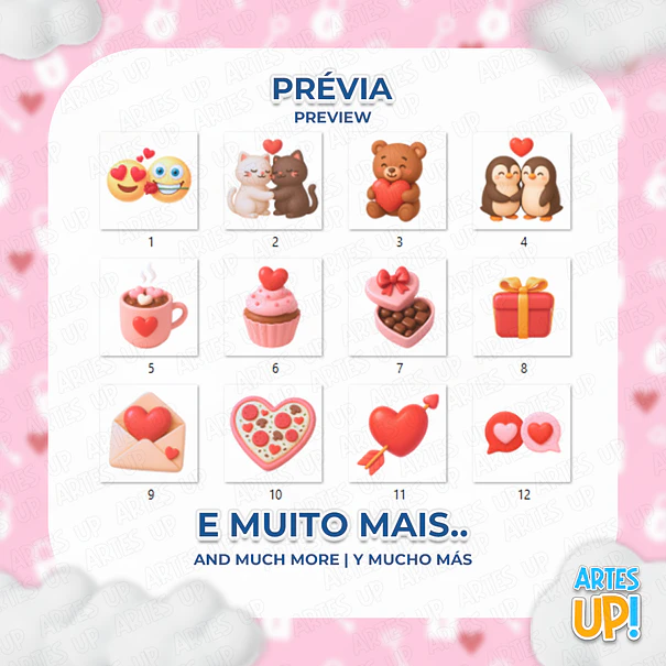 Kit Digital PNG Ícones Dia dos Namorados 3D Clipart  2