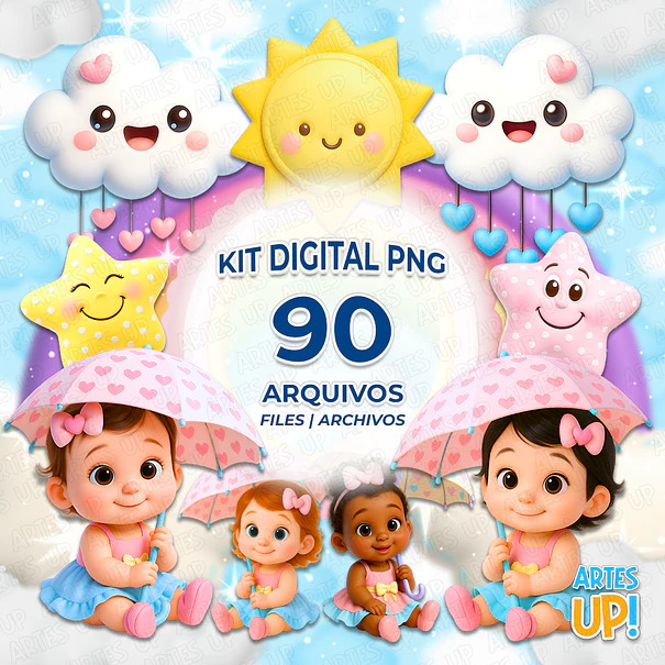 Kit Digital PNG Menina Chuva de amor Clipart  1