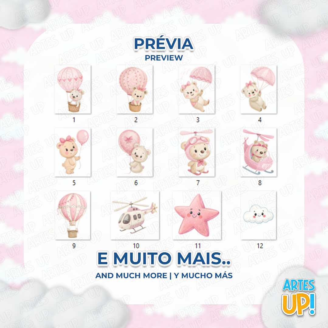 Kit Digital PNG Ursa Baloeira aquarela Clipart  2