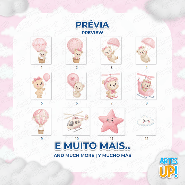 Kit Digital PNG Ursa Baloeira aquarela Clipart  2