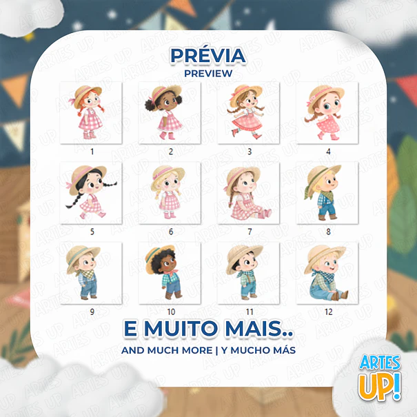 Kit Digital PNG Arraiá Festa Junina Niños Acuarela Clipart 2
