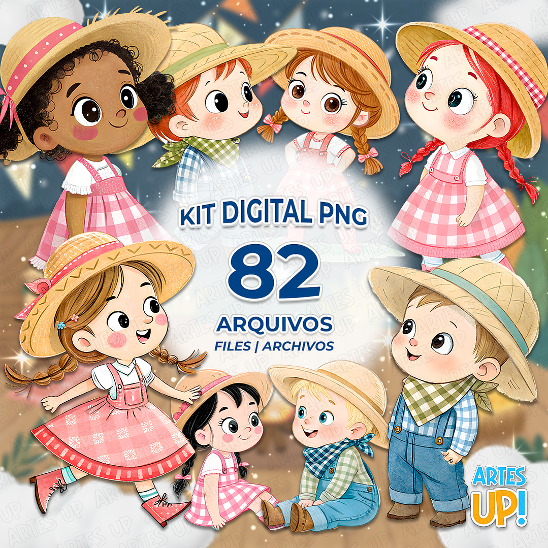 Kit Digital PNG Arraiá Festa Junina Kids aquarela Clipart  1