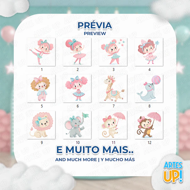 Kit Digital PNG Circo Rosa Menina aquarela Clipart  2